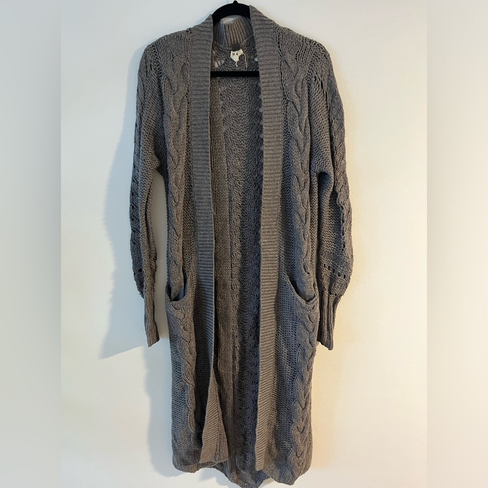 Free People Gray Cable Knit Cardigan Sweater